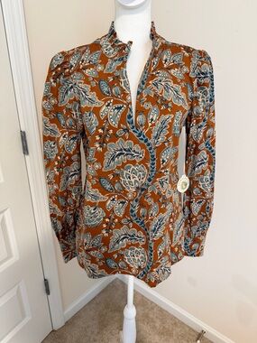 Spartina 449 Rust, Teal and Cream Paisley Top